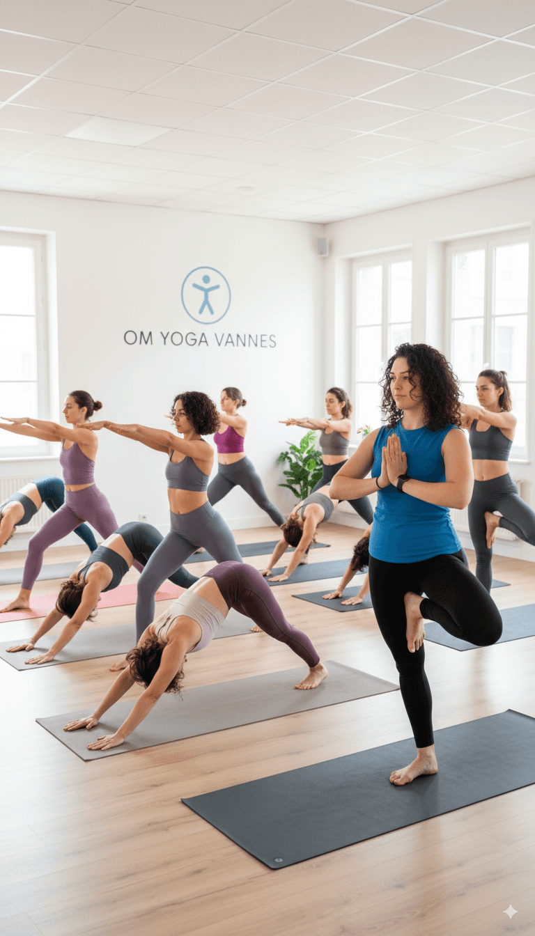 A group of people in a yoga class.